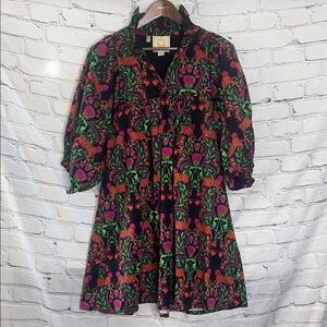 Emily McCarthy Panther Floral Print Dress Size Large Excellent Condition